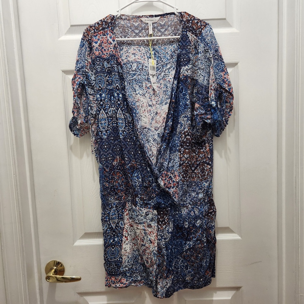 NWT BCBGeneration Blue Multi-colored Batwing Romper